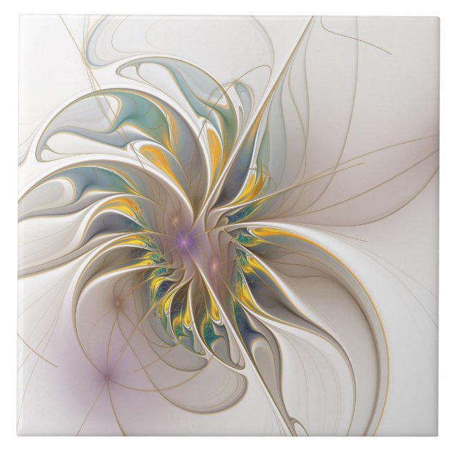 A colourful fractal ornament. Abstract Flower art Tile (Front)