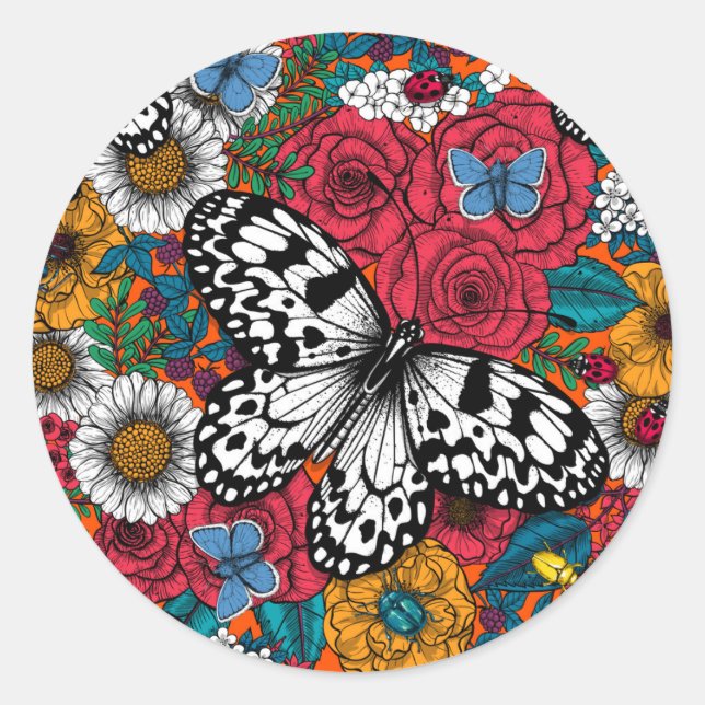 A colourful garden classic round sticker (Front)