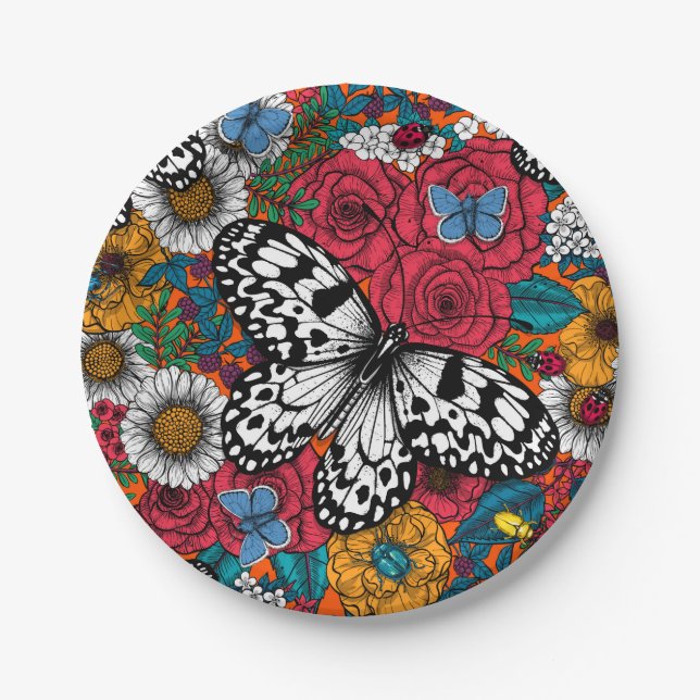 A colourful garden paper plate (Front)
