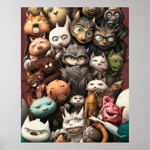 A colourful group of cute monsters poster