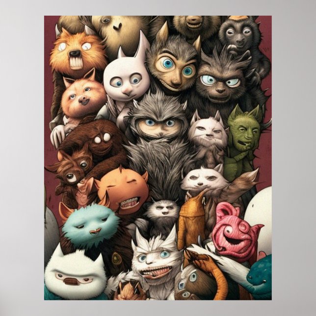 A colourful group of cute monsters  poster (Front)