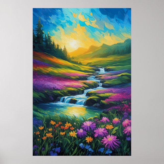 A Colourful Meadow and Rushing Stream Poster (Front)
