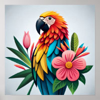 A colourful Parrot Perched on a Bed of Blooms