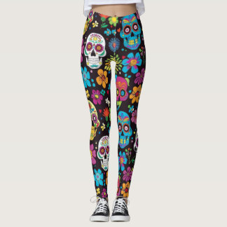 A colourful pattern of skulls and flowers Leggings