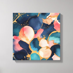a colourful pattern with gold paint splatters canvas print