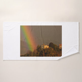 a colourful rainbow arch on Bath Towel
