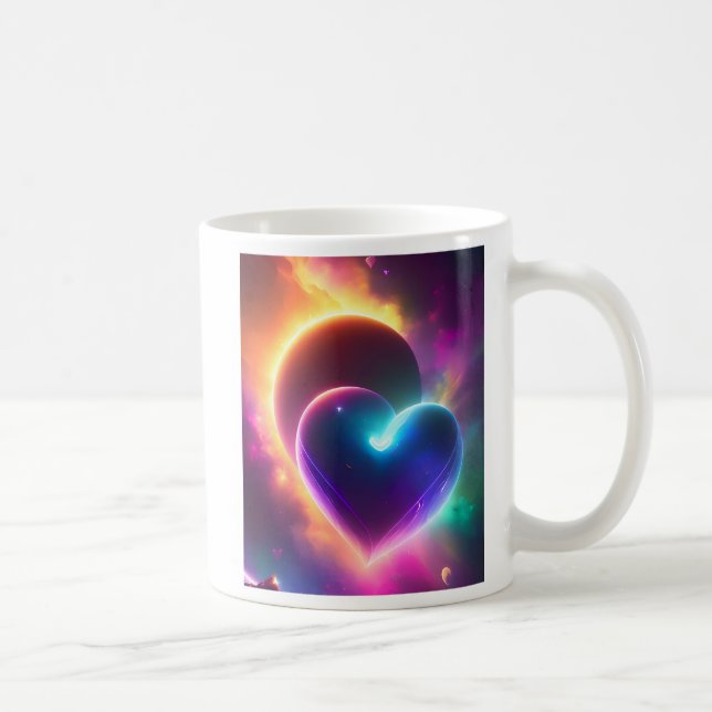A colourful romantic heart in space. AI  Coffee Mug (Right)