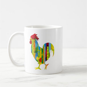 A colourful rooster coffee mug