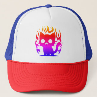 a colourful silhouette cat meme trucker hat