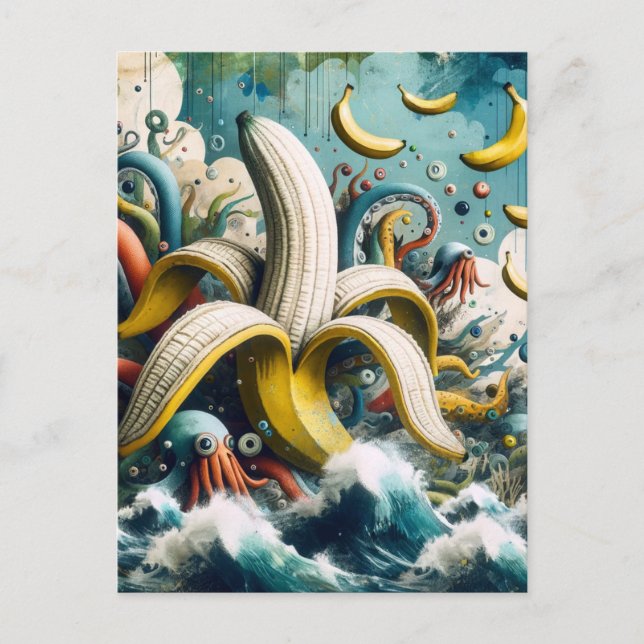 A Colourful Surreal Banana Octopus Postcard (Front)