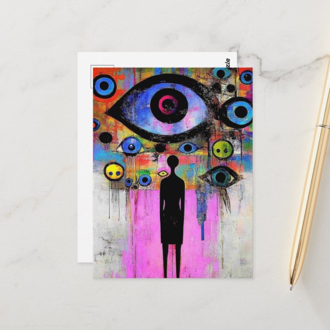 A colourful surreal design postcard (Front/Back In Situ)