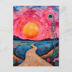 A Colourful Surreal Landscape Mixed Media Postcard
