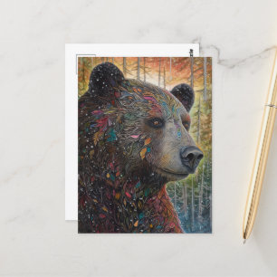 A Colourful Whimsical Bear Postcard
