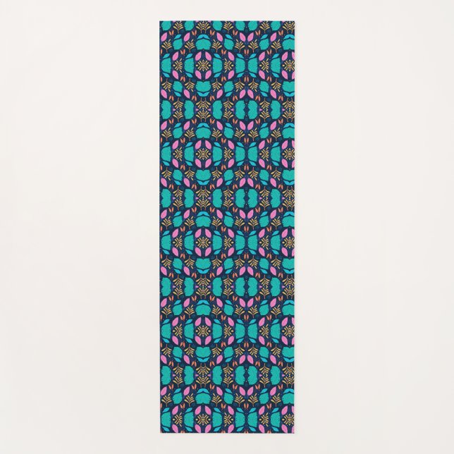 A colourful yoga mat with a repeating geometric  (Front)