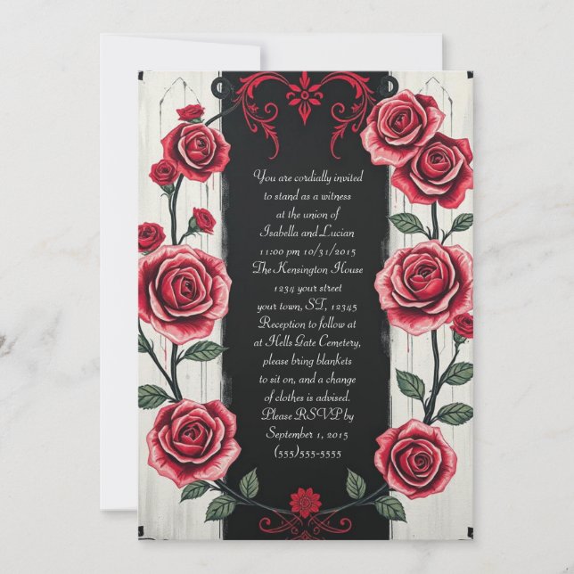 A Column of Roses Modern Goth Wedding Invitation (Front)