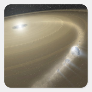 A comet being torn to shreds around a dead star square sticker