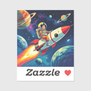 A Comic Book style Boy on a Rocket in Space