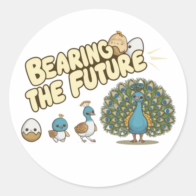 A comical peacock evolution sequence classic round sticker (Front)