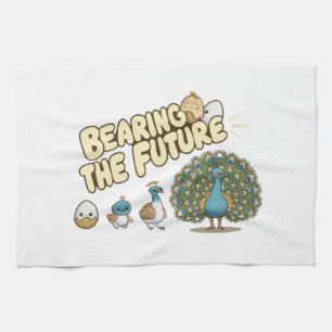 A comical peacock evolution sequence tea towel