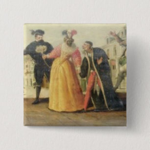 A Commedia Dell'Arte Troupe Before a Renaissance T 15 Cm Square Badge