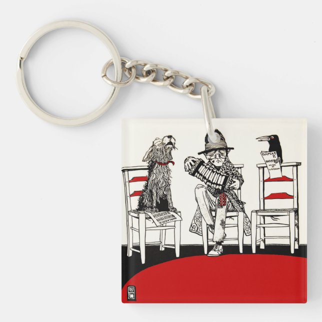 A Concert Party with Dog Crow Old Man Accordion Key Ring (Front)