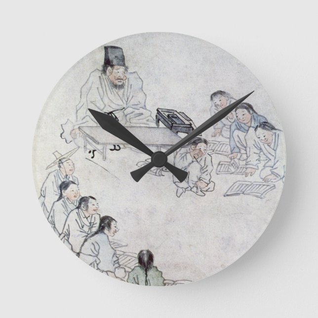 A Confucian Classroom (Sodang) (color print) Round Clock (Front)
