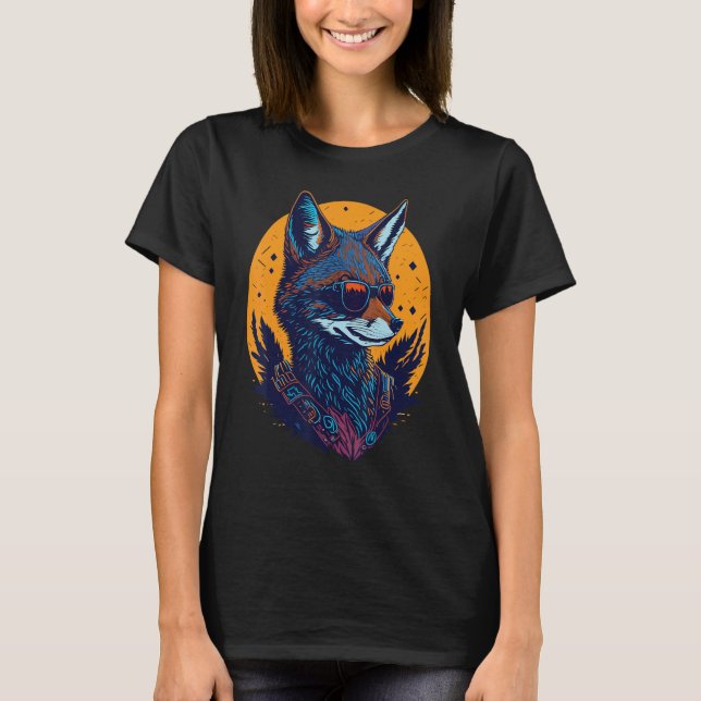 A Cool Canine in Shades Retro Graphic  Cute Coyott T-Shirt (Front)