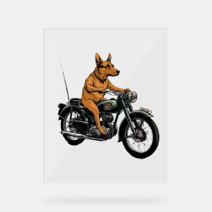 A Cool Dog Riding a Motorcycle Acrylic Sign