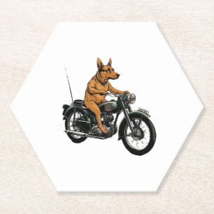 A Cool Dog Riding a Motorcycle Paper Coaster