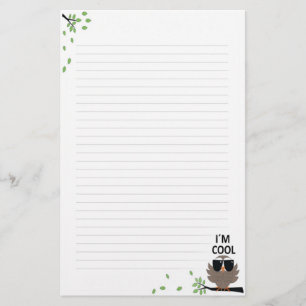 A Cool Dude's Wise Owl Lined Stationery