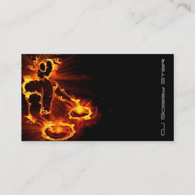 A cool Flaming DJ on Fire business card (Front)