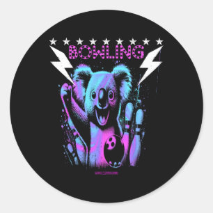 A Cool Koala Bear Bowling With Lightning Strike Classic Round Sticker