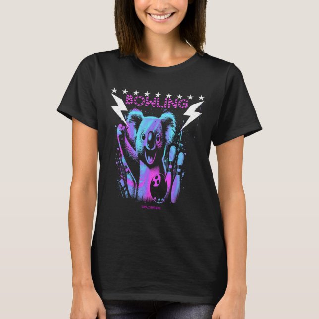 A Cool Koala Bear Bowling With Lightning Strike  T-Shirt (Front)
