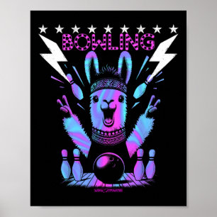 A Cool Llama Bowling With Lightning Strike Poster