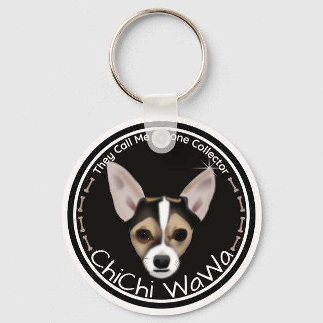 A Cool Original Chihuahua Black & Brown Graphic Key Ring (Front)