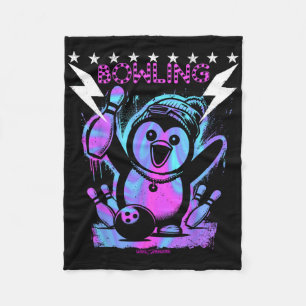 A Cool Penguin Bowling With Lightning Strike Fleece Blanket
