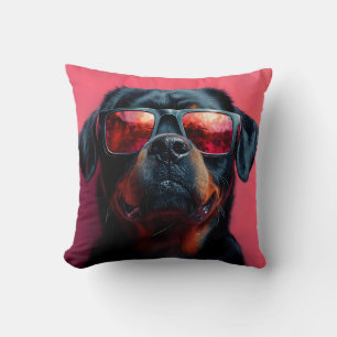 A cool rottweiler with sunglasses cushion