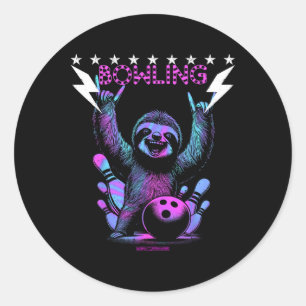 A Cool Sloth Bowling With Lightning Strike  Classic Round Sticker