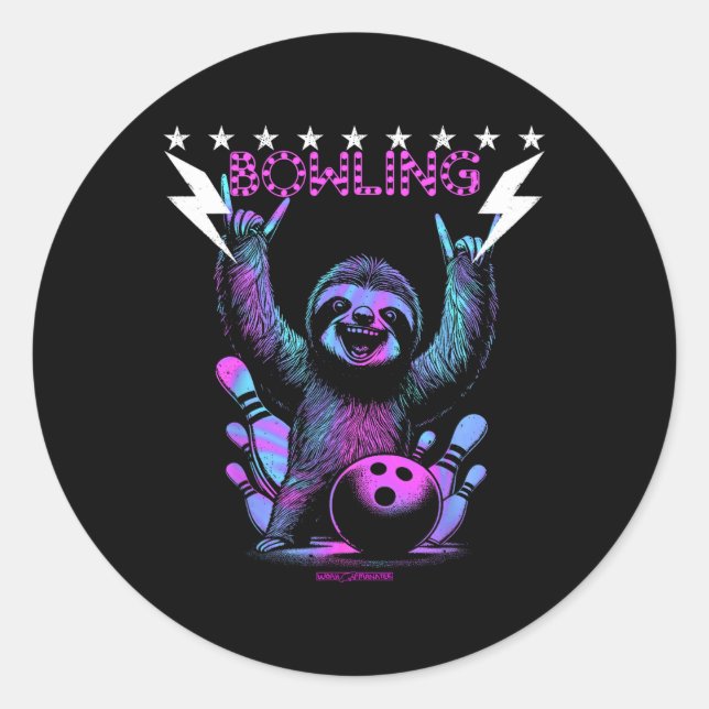 A Cool Sloth Bowling With Lightning Strike  Classic Round Sticker (Front)