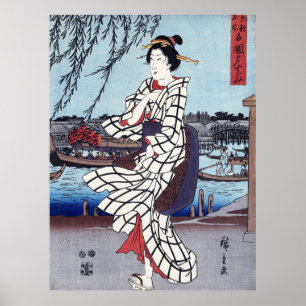 A Cool Summer Evening at Bridge, Utagawa Hiroshige Poster