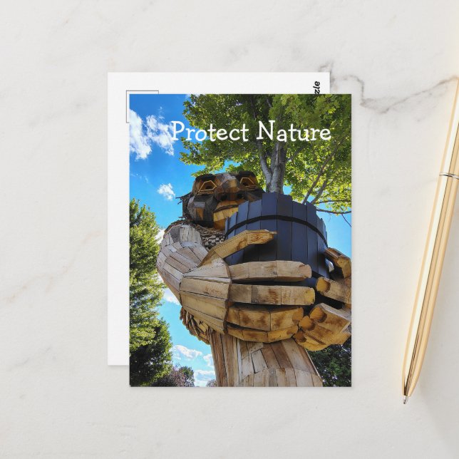 A Cool Troll Holds Up a Tree Protect Nature Postcard (Front/Back In Situ)