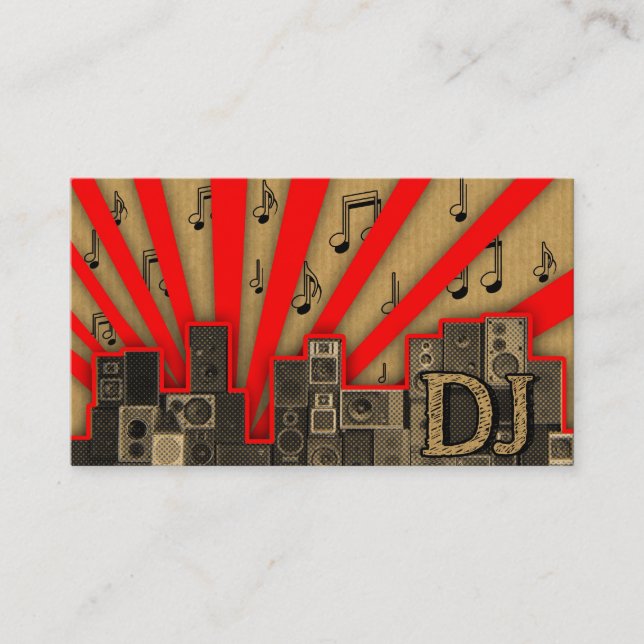 A cool vintage cardboard DJ icon business card (Front)