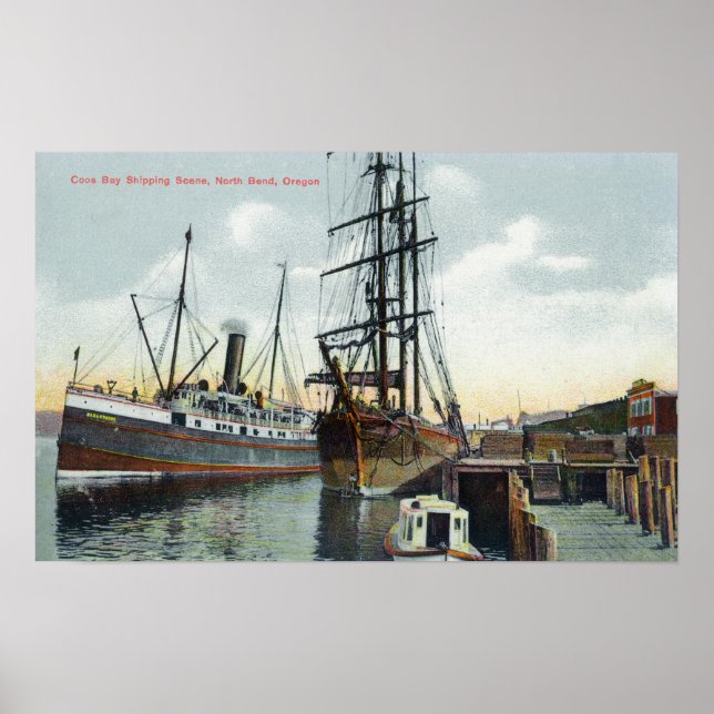 A Coos Bay Shipping Scene at Dock Poster (Front)