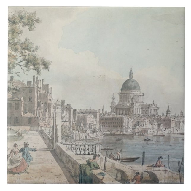 A copy of part of a drawing by Canaletto, of St. P Tile (Front)