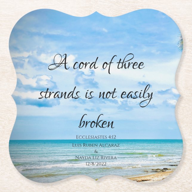 A Cord of Three Strands Beach Ocean Blue Paper Coaster (Front)