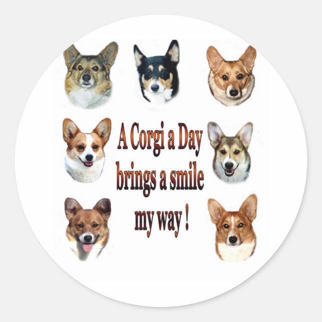 A Corgi a Day Brings a Smile 7 Classic Round Sticker (Front)
