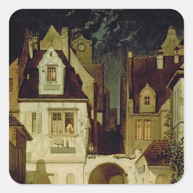 A Corner of a German Town by Moonlight Square Sticker (Front)