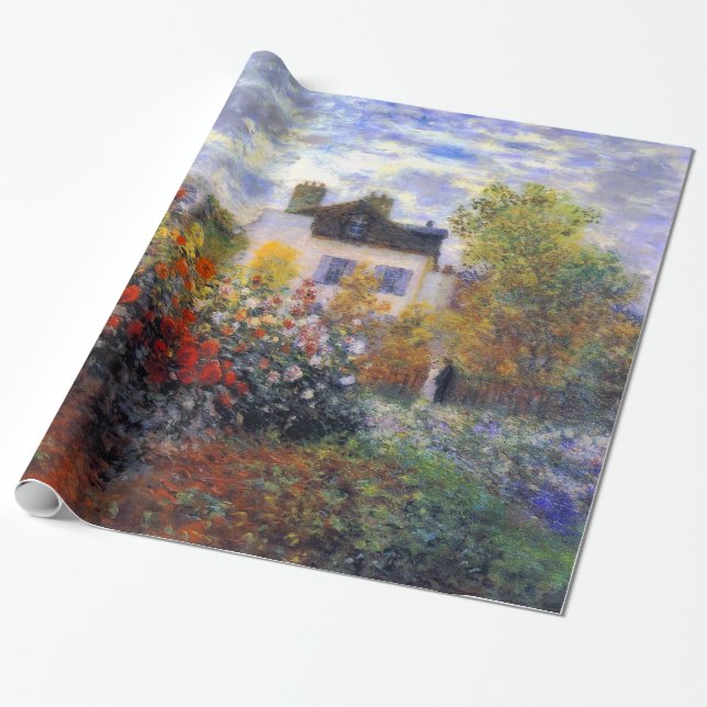 A Corner of the Garden with Dahlias Claude Monet Wrapping Paper (Unrolled)