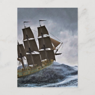 A Corvette Sailing Ship in a Storm Postcard