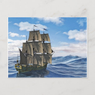 A Corvette Sailing Ship Sailing on a Calm Day Postcard